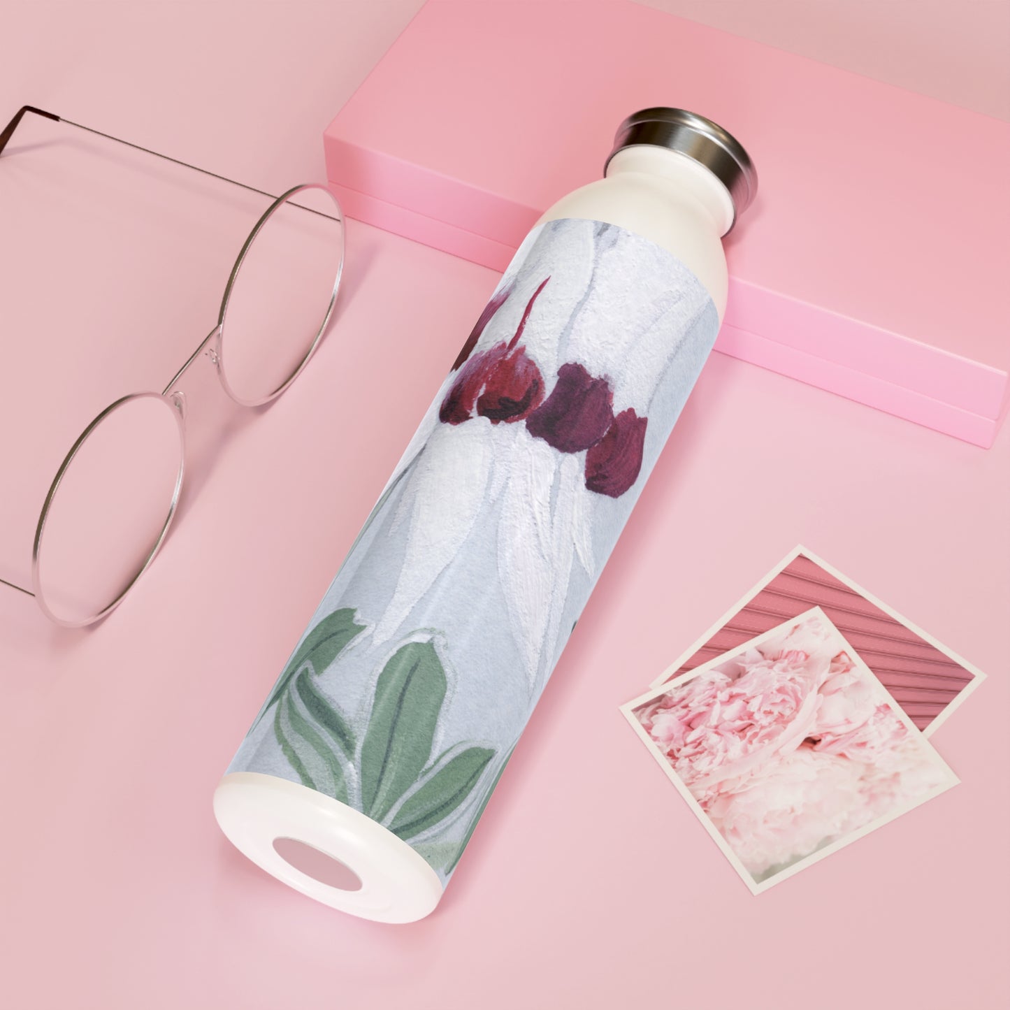 Australian White Sturt's Desert Pea Slim Water Bottle