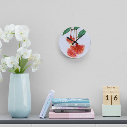 Australian Powder Puff Lilly-Pilly Flora Print Acrylic Wall Clock