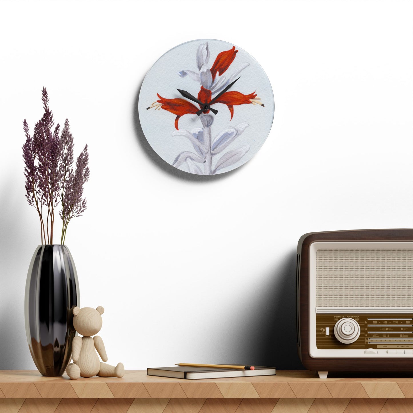 Australian Common Emu Bush Flora Print Acrylic Wall Clock