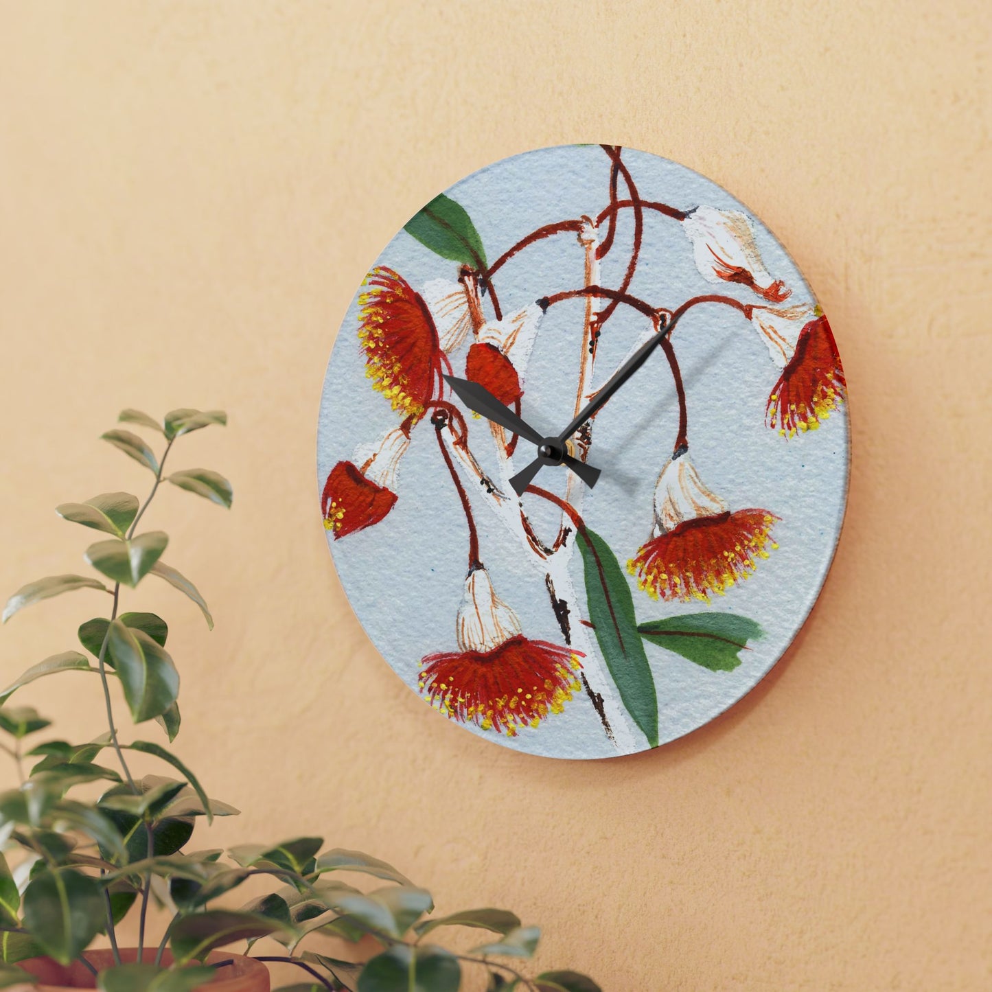 Australian Eucalyptus Caesia Print Acrylic Wall Clock