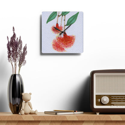 Australian Powder Puff Lilly-Pilly Flora Print Acrylic Wall Clock