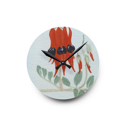 Australian Sturt's Desert Pea Flora Print Acrylic Wall Clock