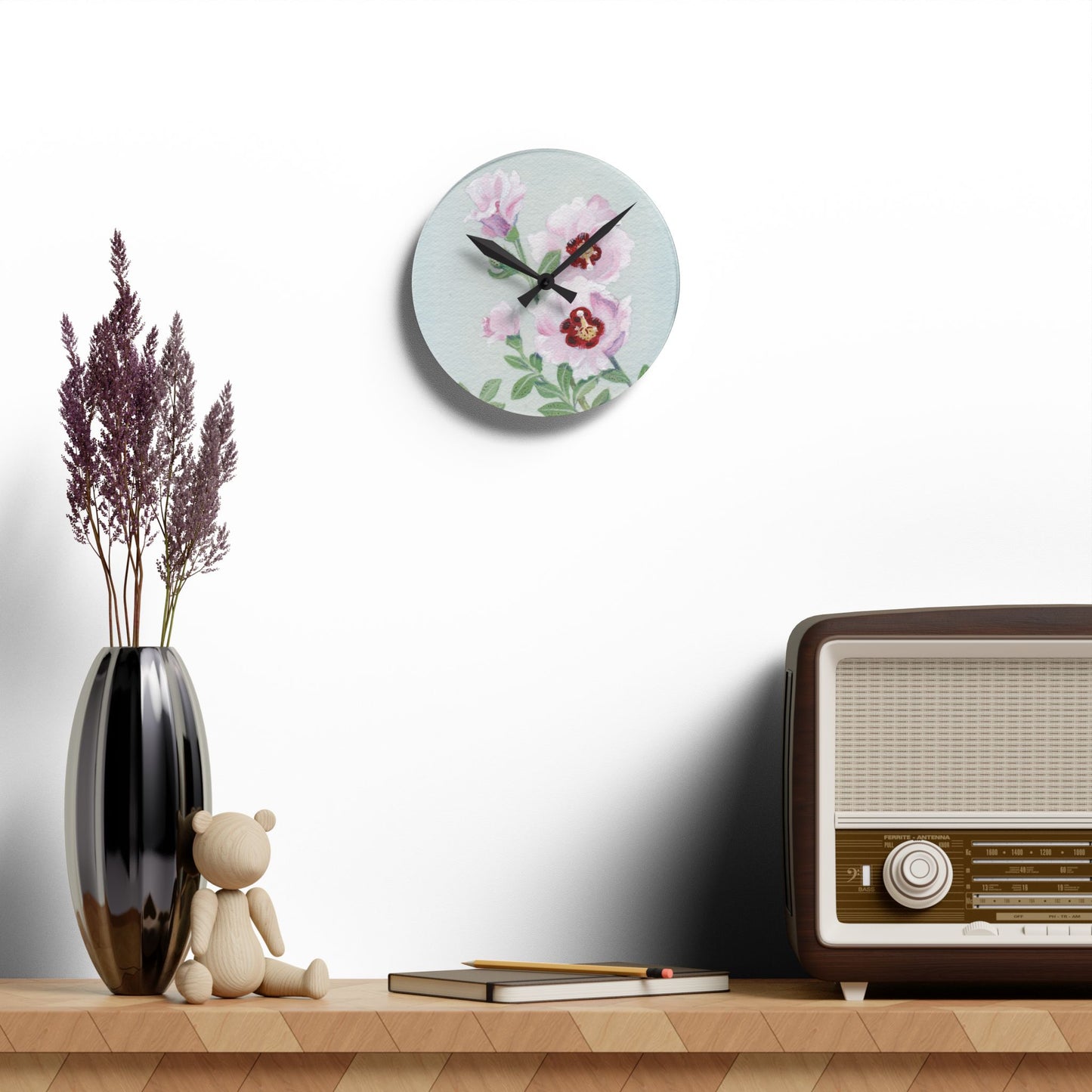 Australian Sturt's Desert Rose Print Acrylic Wall Clock