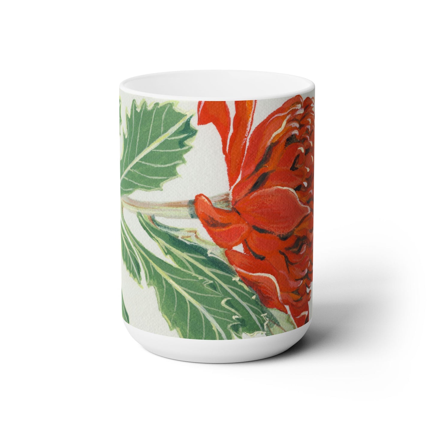 Australian (NSW) Waratah Single Stem Flora Print Ceramic Mug 15oz