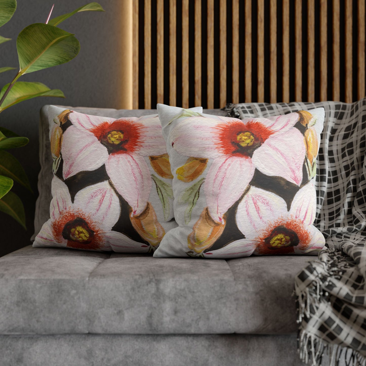 Australian Scrub Bottle Tree Flora Print Faux Suede Square Pillow Case