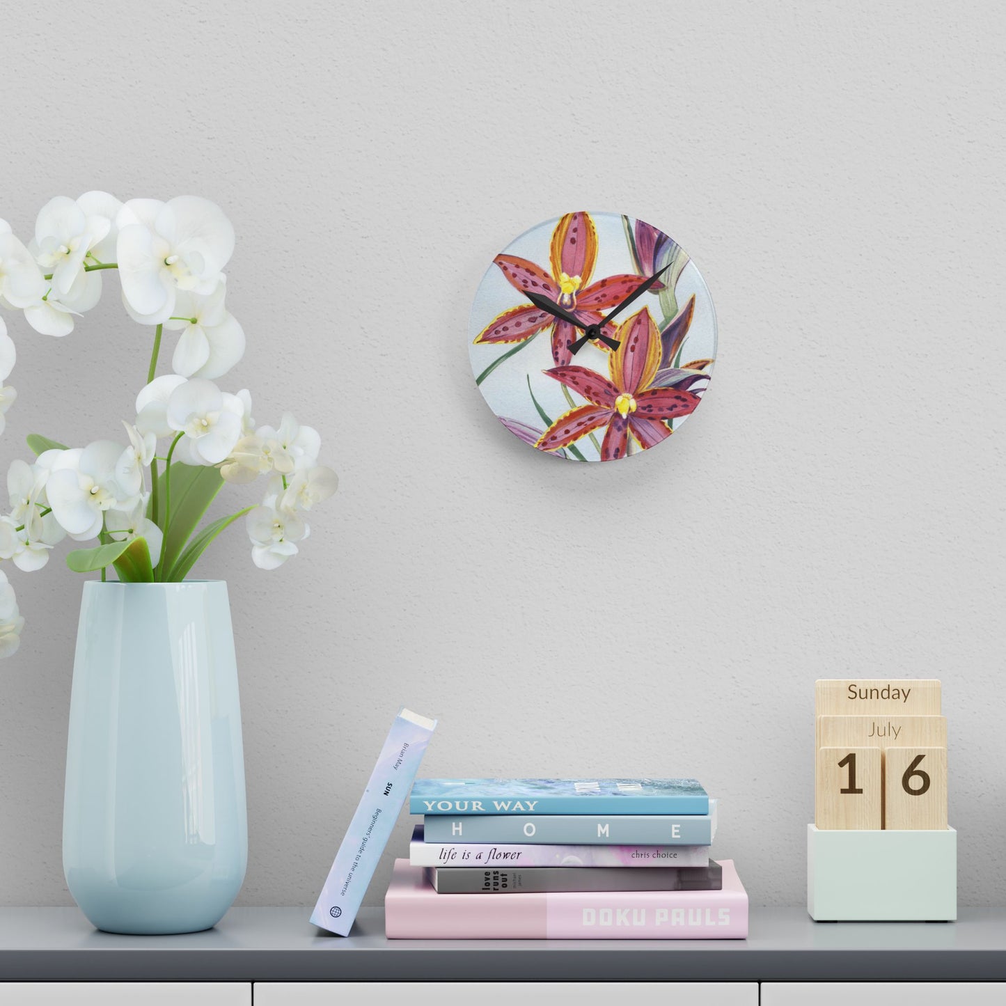 Australian (WA) Queen Of Sheba Orchid Print Acrylic Wall Clock