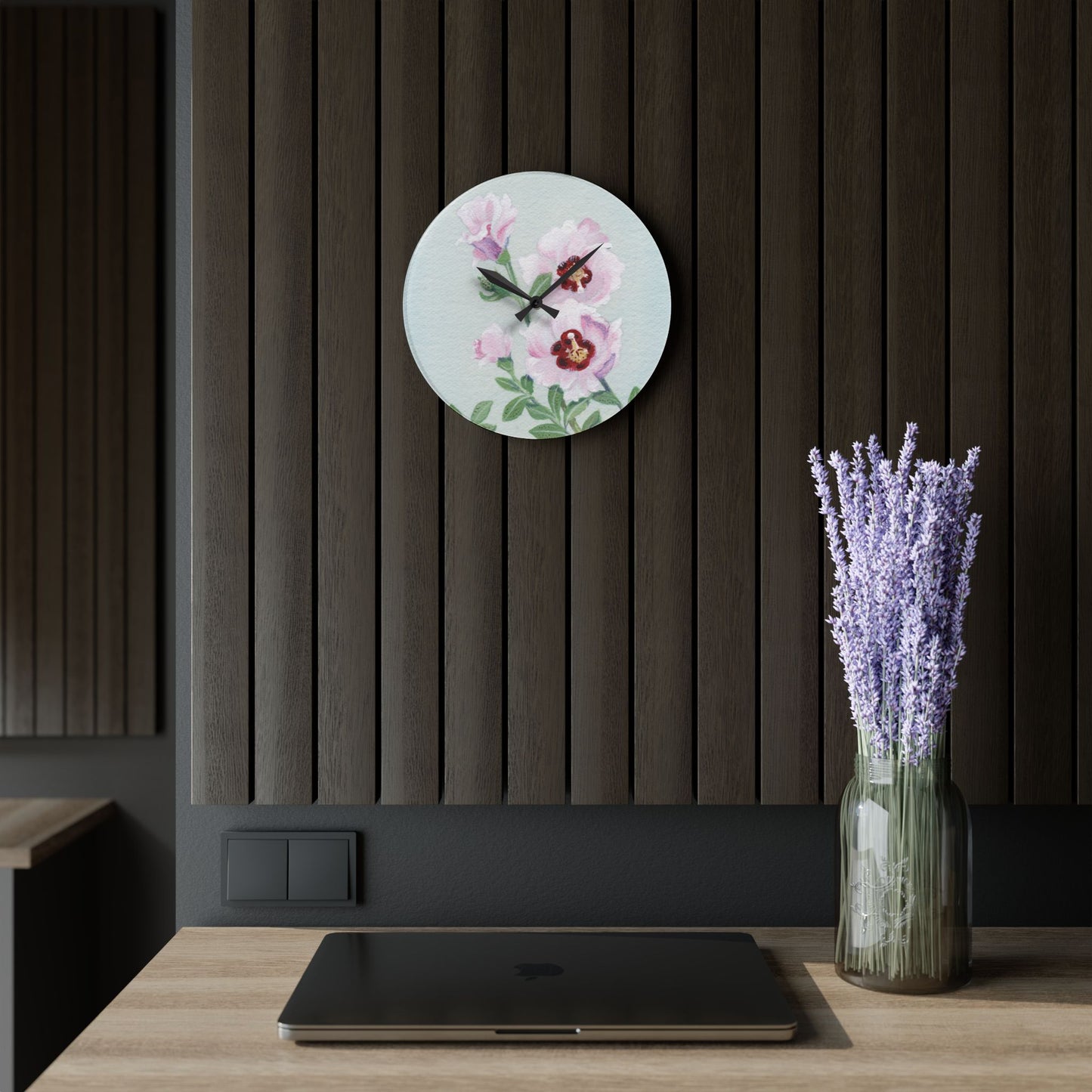 Australian Sturt's Desert Rose Print Acrylic Wall Clock
