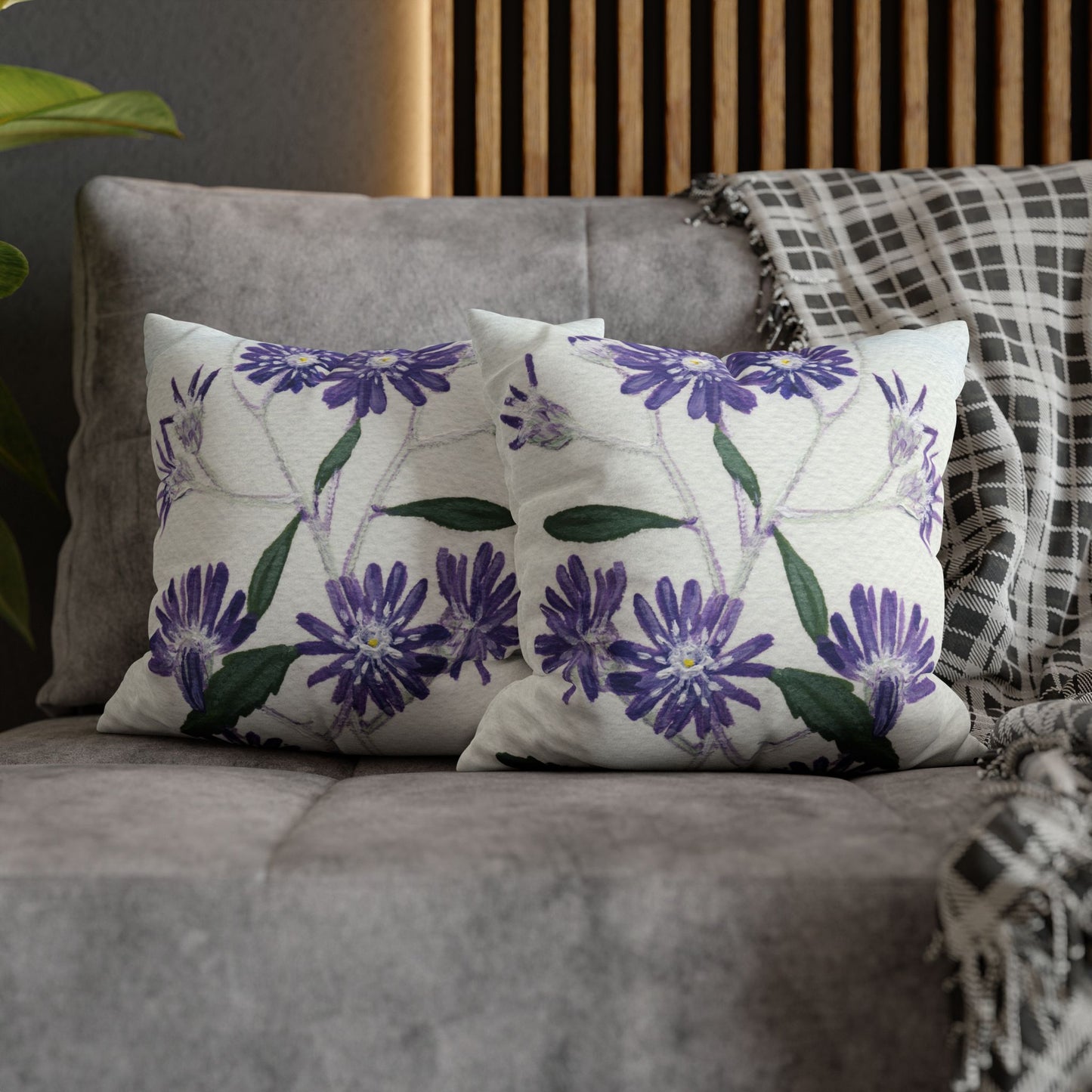 Australian Olearia Flora Print Faux Suede Square Pillow Case