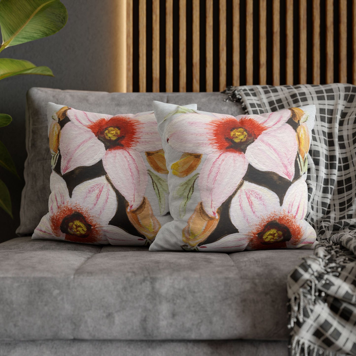 Australian Scrub Bottle Tree Flora Print Faux Suede Square Pillow Case