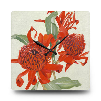 Australian (NSW) Waratah Flora Print Acrylic Wall Clock