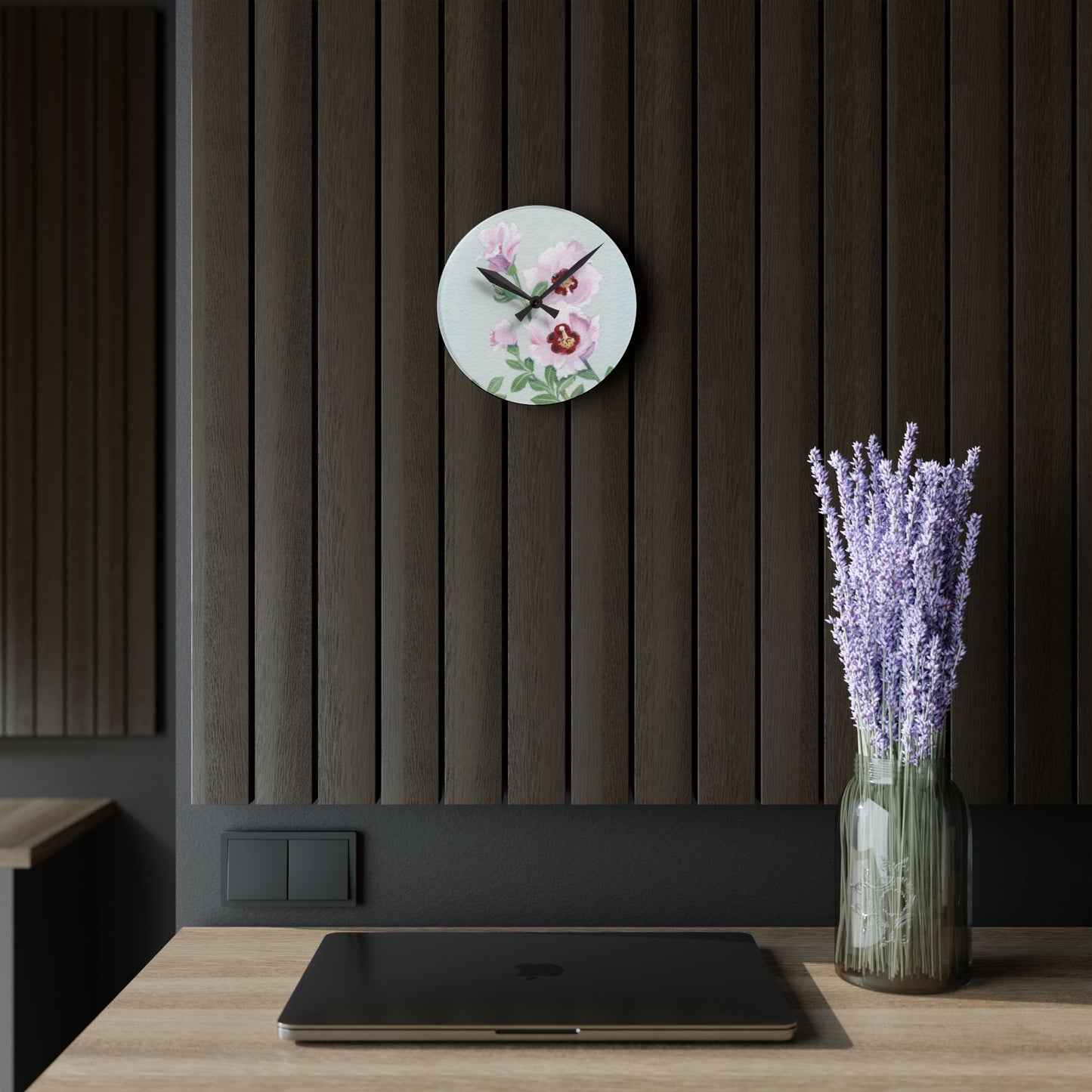 Australian Sturt's Desert Rose Print Acrylic Wall Clock