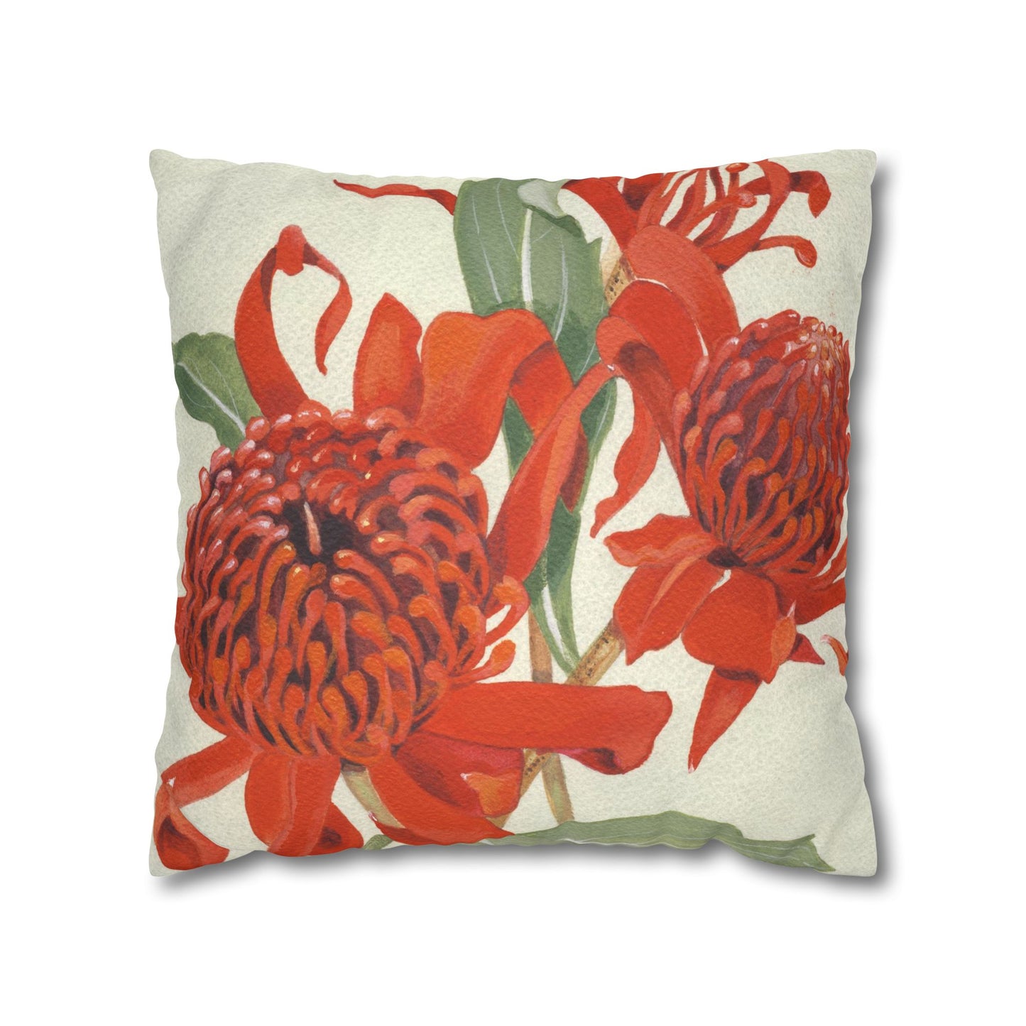 Australian (NSW) Waratah Flora Print Faux Suede Square Pillow Case