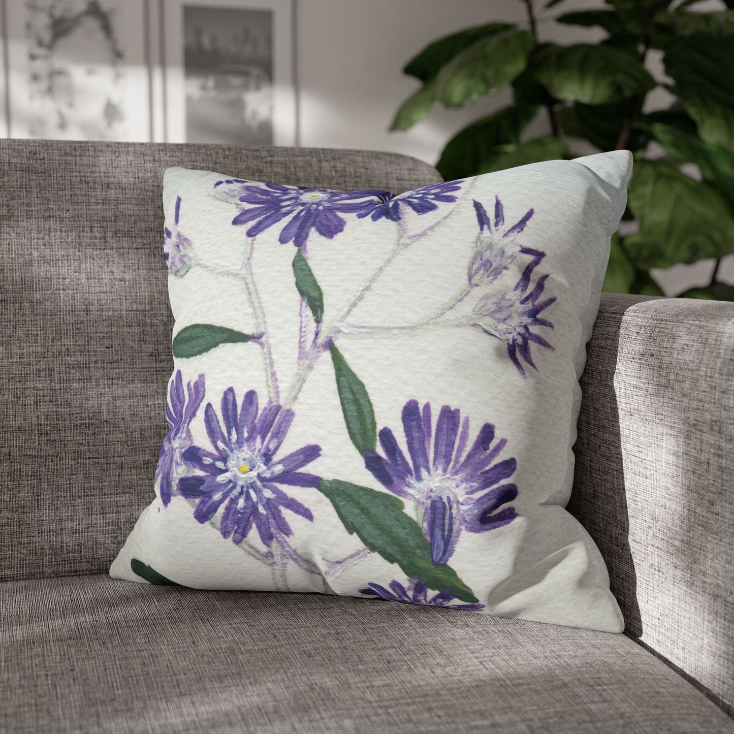Australian Olearia Flora Print Faux Suede Square Pillow Case