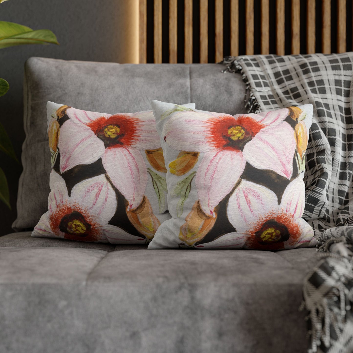 Australian Scrub Bottle Tree Flora Print Faux Suede Square Pillow Case