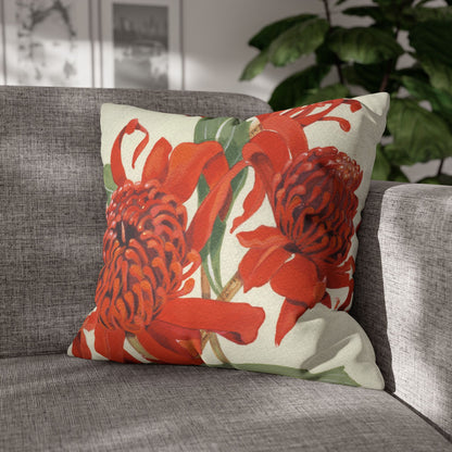 Australian (NSW) Waratah Flora Print Faux Suede Square Pillow Case