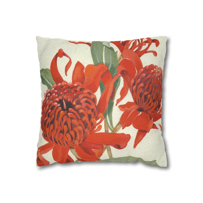 Australian (NSW) Waratah Flora Print Faux Suede Square Pillow Case