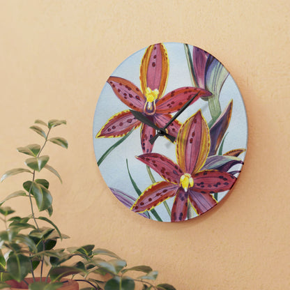 Australian (WA) Queen Of Sheba Orchid Print Acrylic Wall Clock