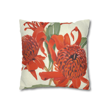 Australian (NSW) Waratah Flora Print Faux Suede Square Pillow Case