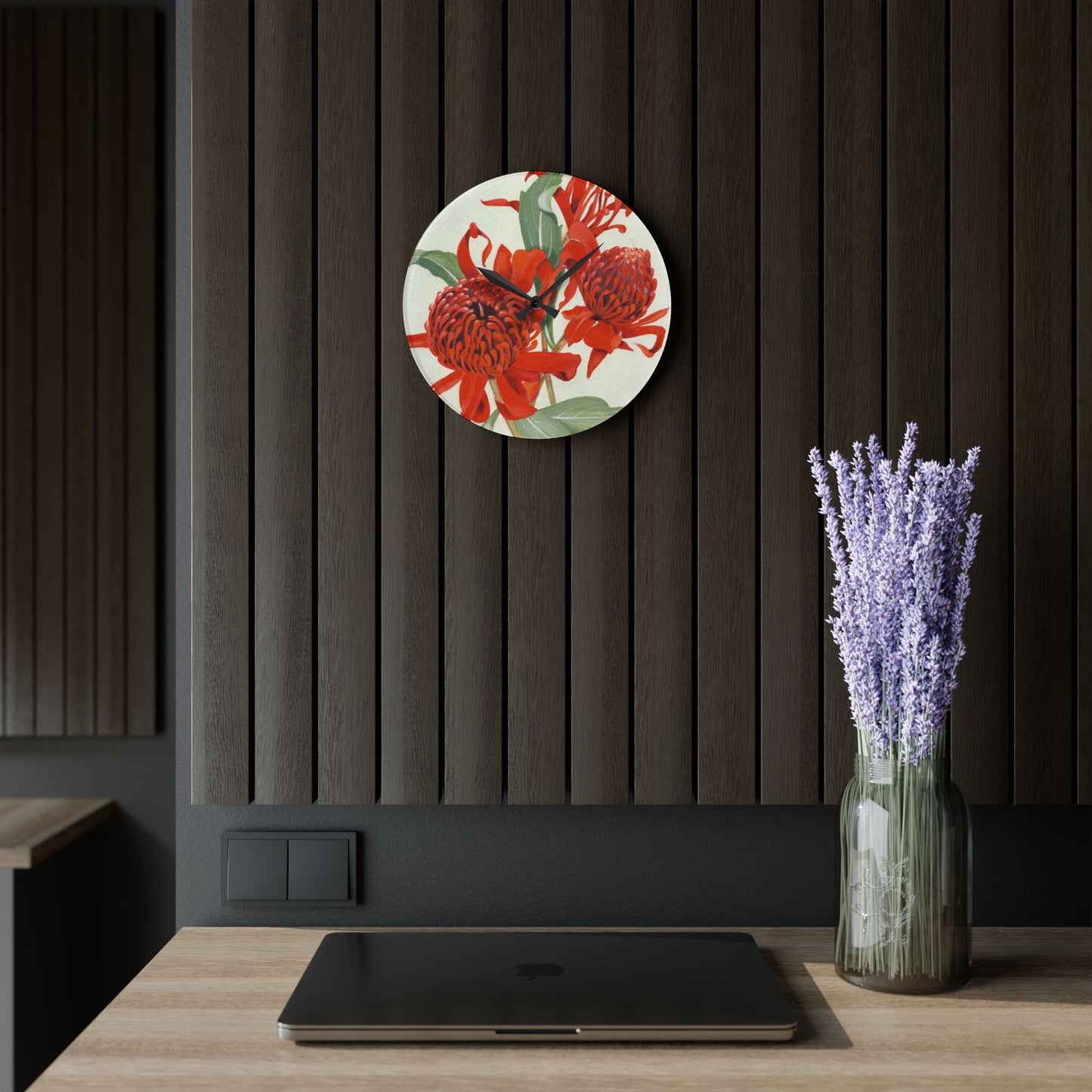 Australian (NSW) Waratah Flora Print Acrylic Wall Clock