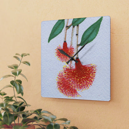 Australian Powder Puff Lilly-Pilly Flora Print Acrylic Wall Clock