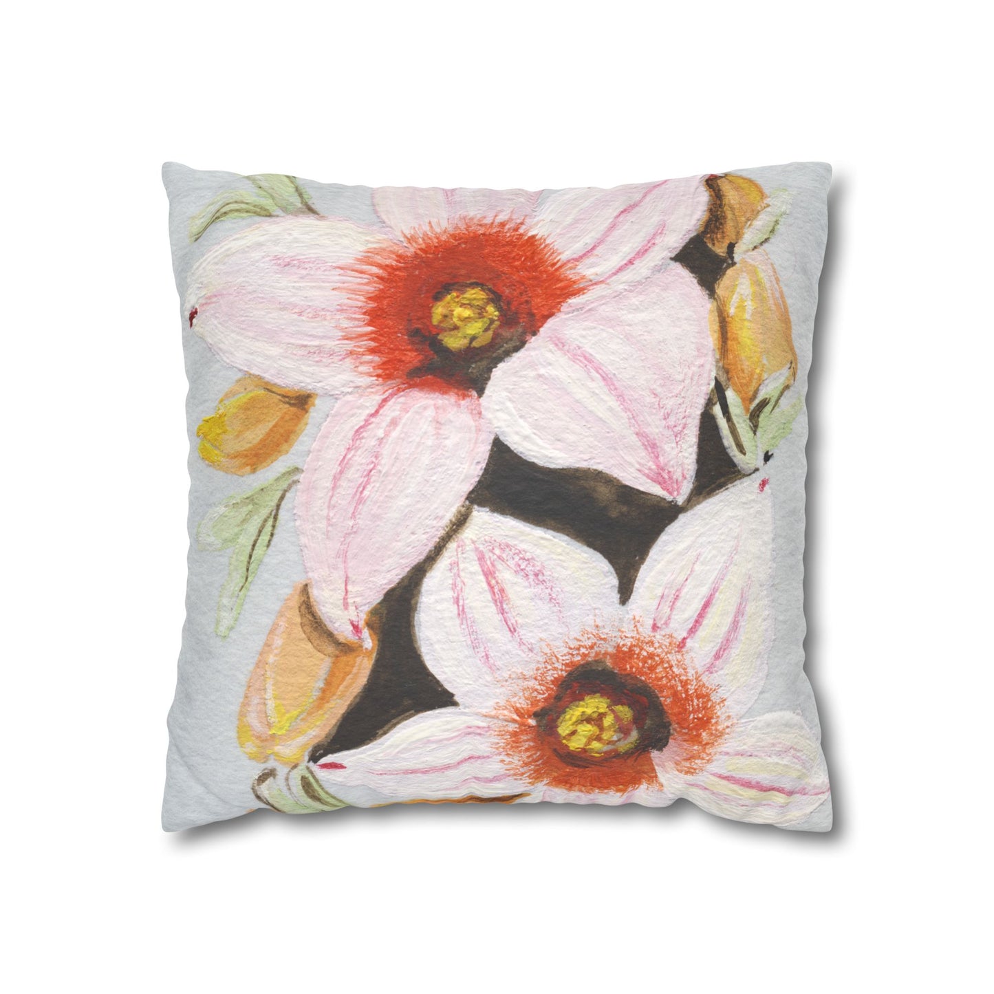 Australian Scrub Bottle Tree Flora Print Faux Suede Square Pillow Case